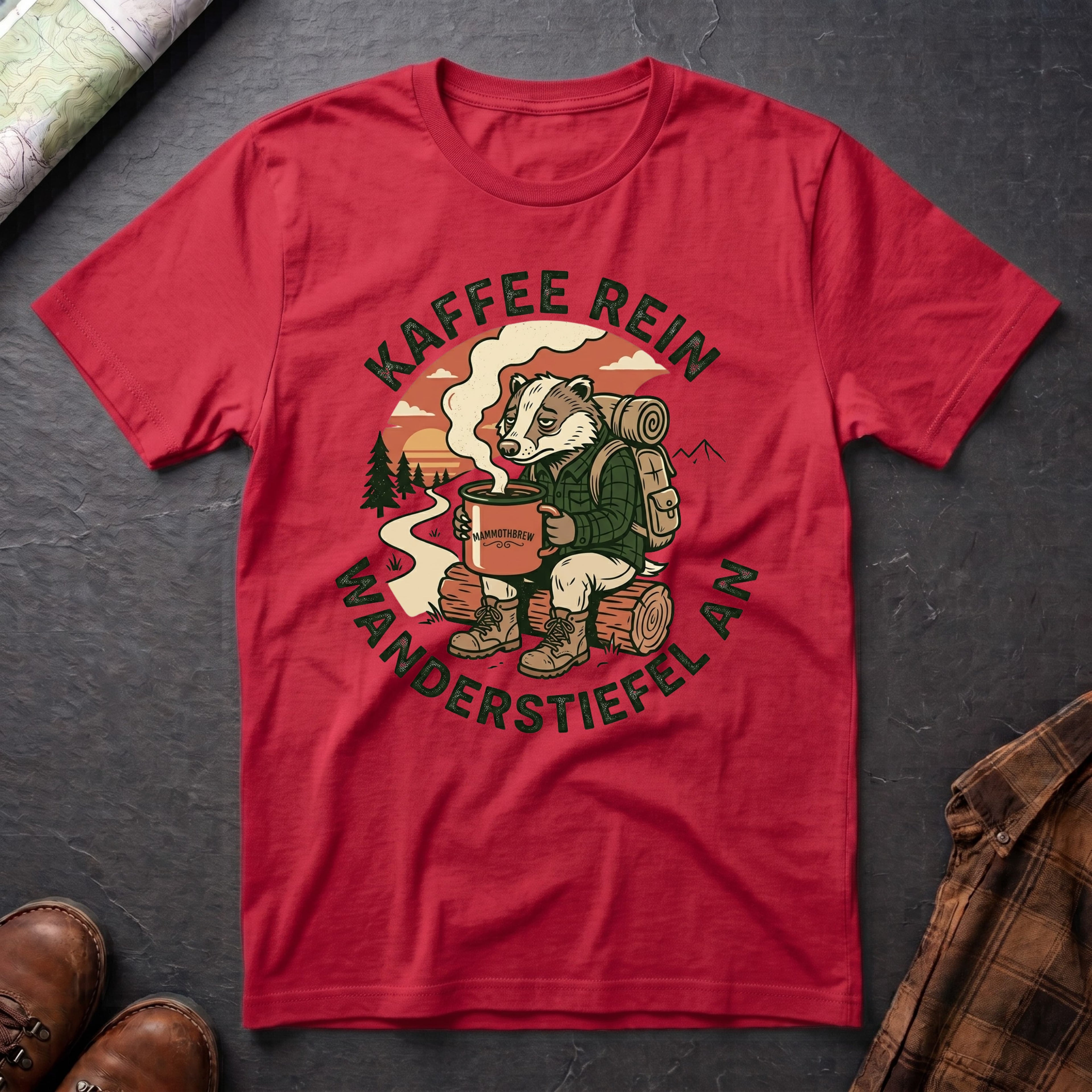 Kaffee Rein Wanderstiefel An - T-Shirt