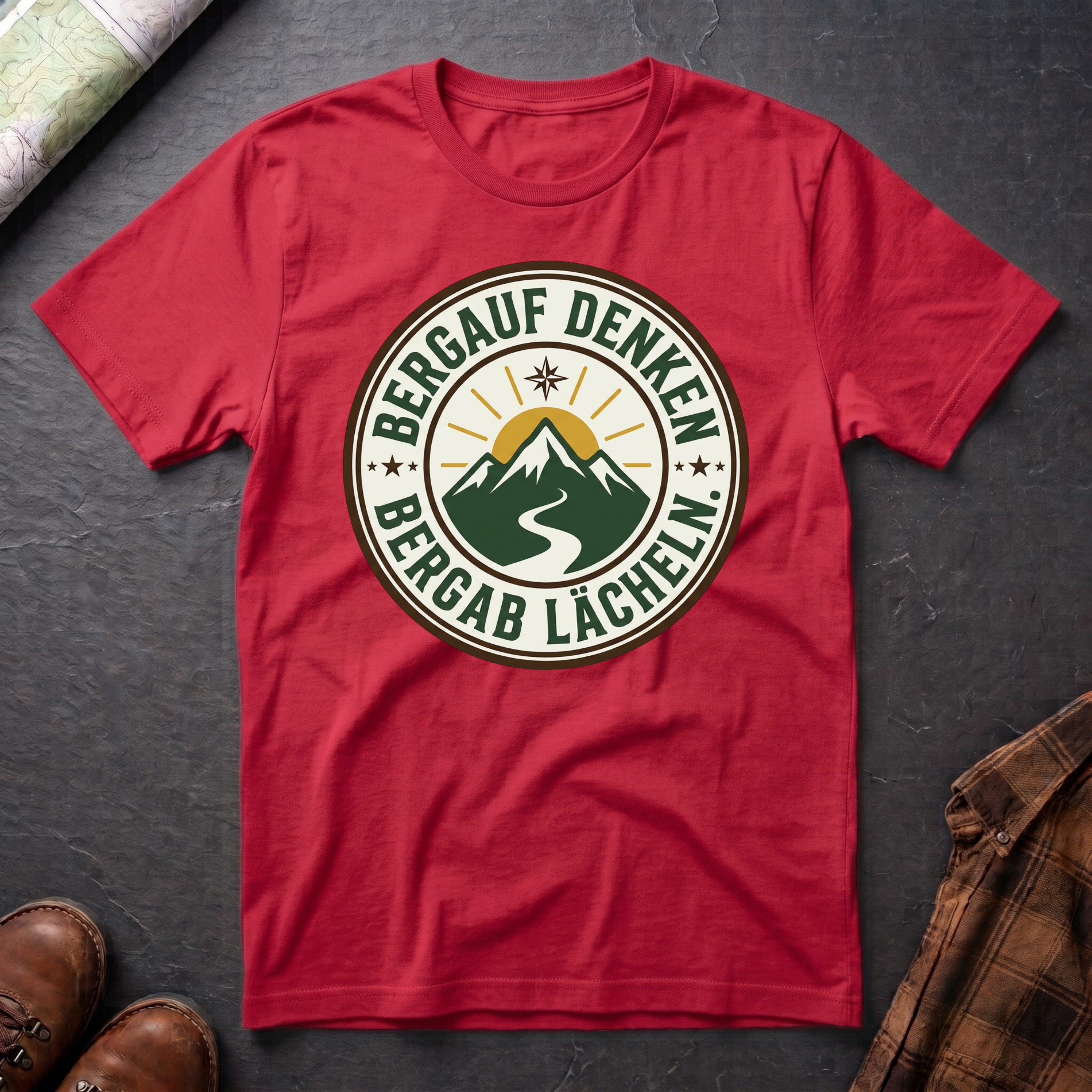 Bergauf Denken Bergab Lächeln - T-Shirt