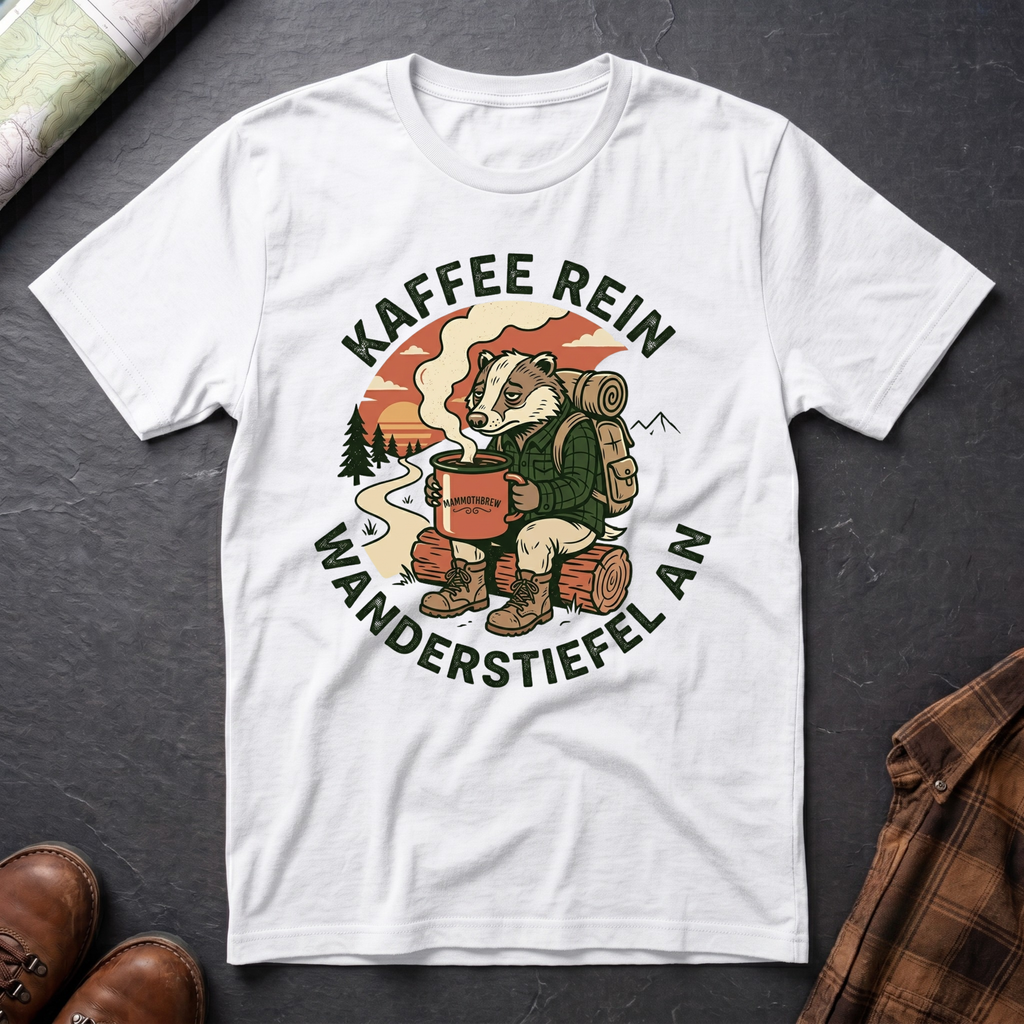 Kaffee Rein Wanderstiefel An - T-Shirt