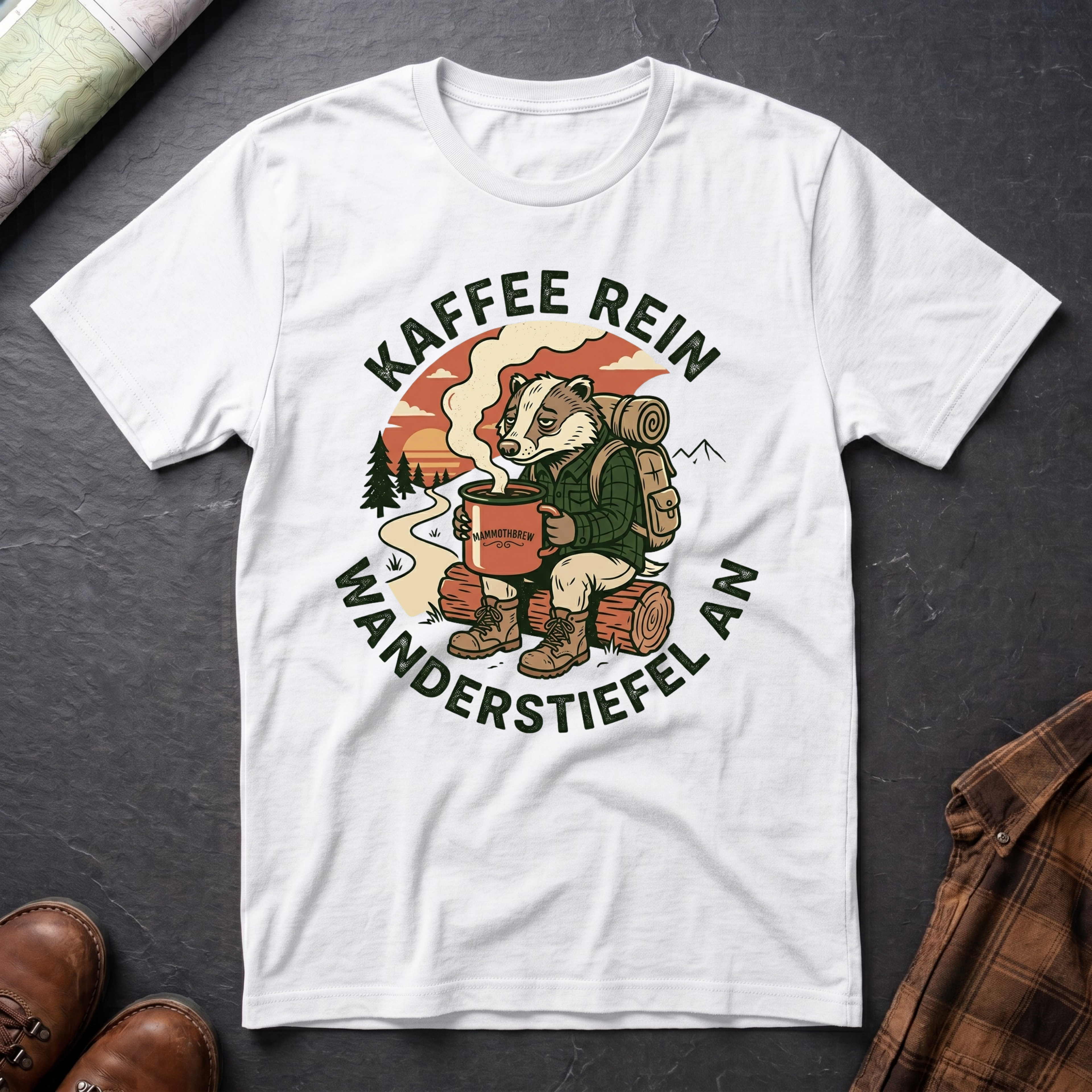 Kaffee Rein Wanderstiefel An - T-Shirt