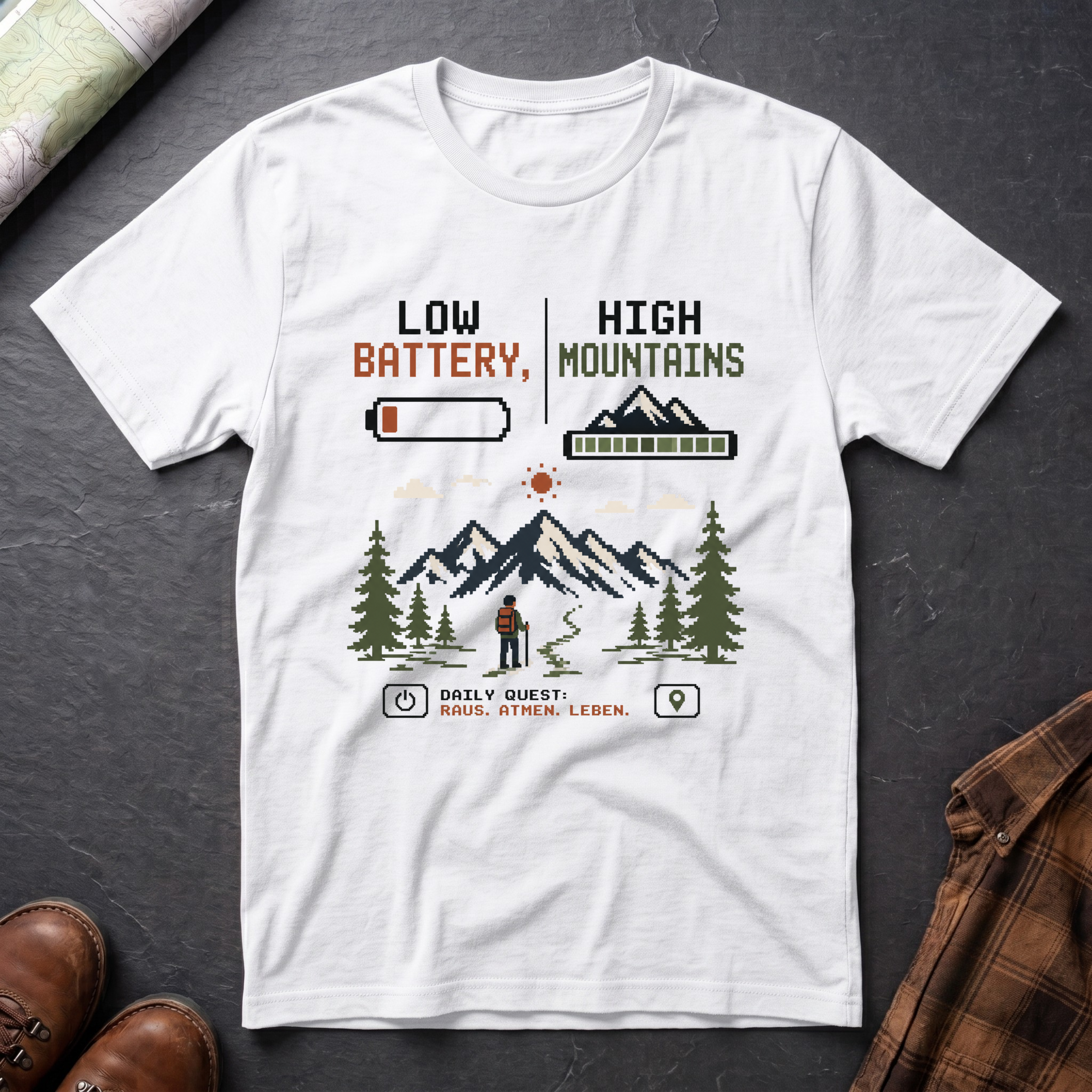 Low Battery High Mountains - T-Shirt