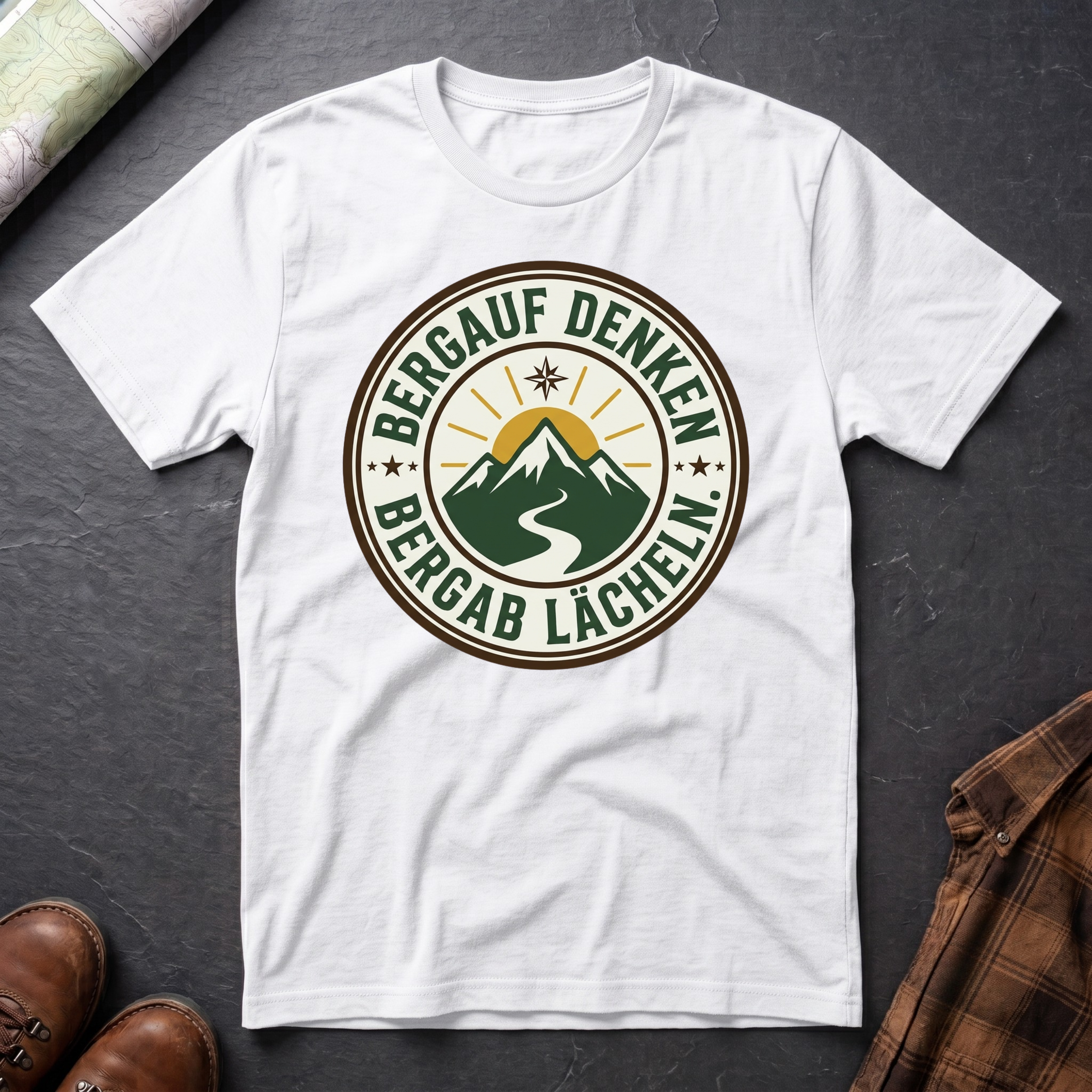 Bergauf Denken Bergab Lächeln - T-Shirt