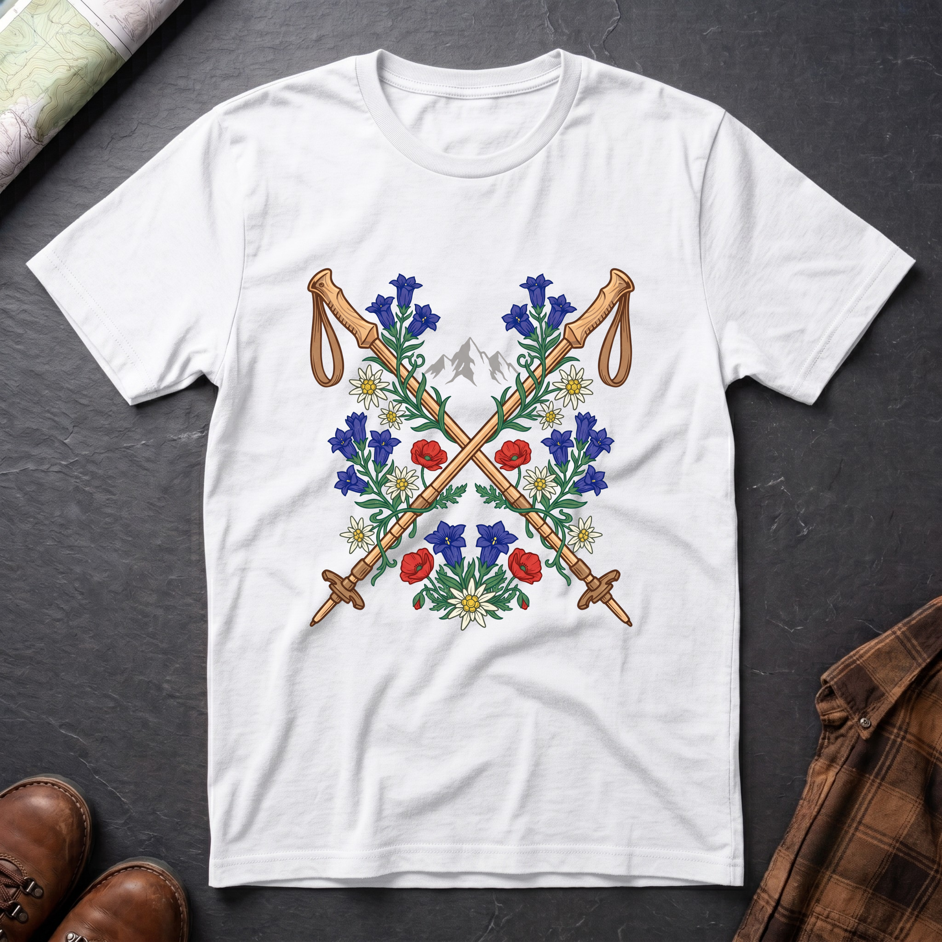Blumen Wanderstock - T-Shirt