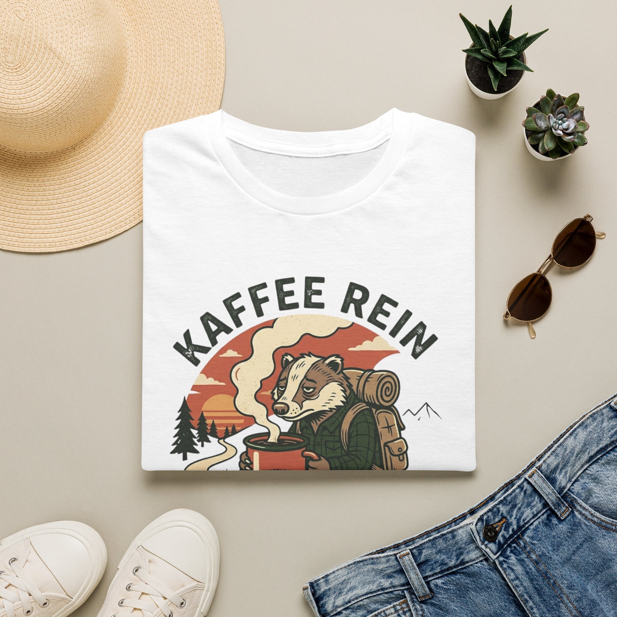 Kaffee Rein Wanderstiefel An - T-Shirt