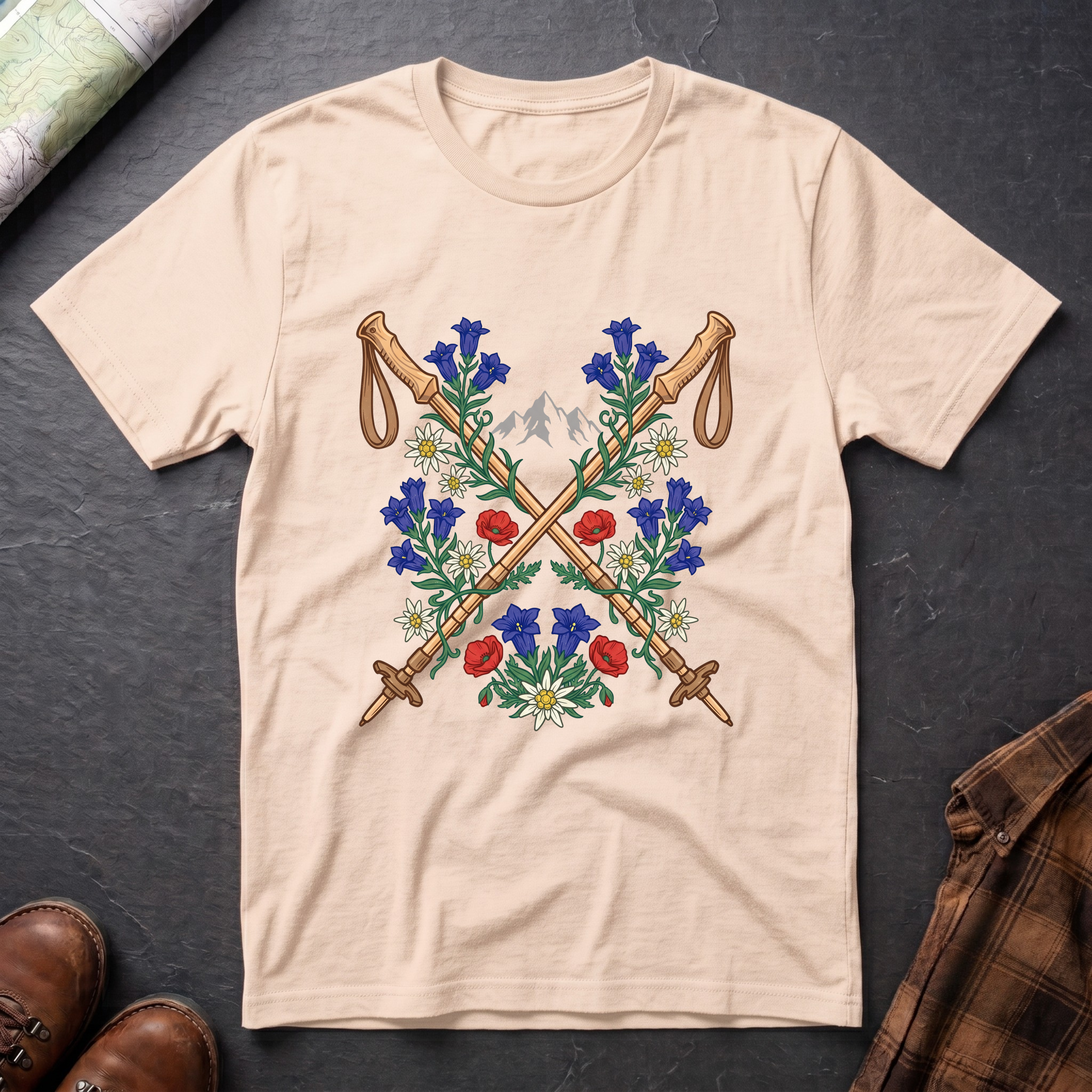 Blumen Wanderstock - T-Shirt