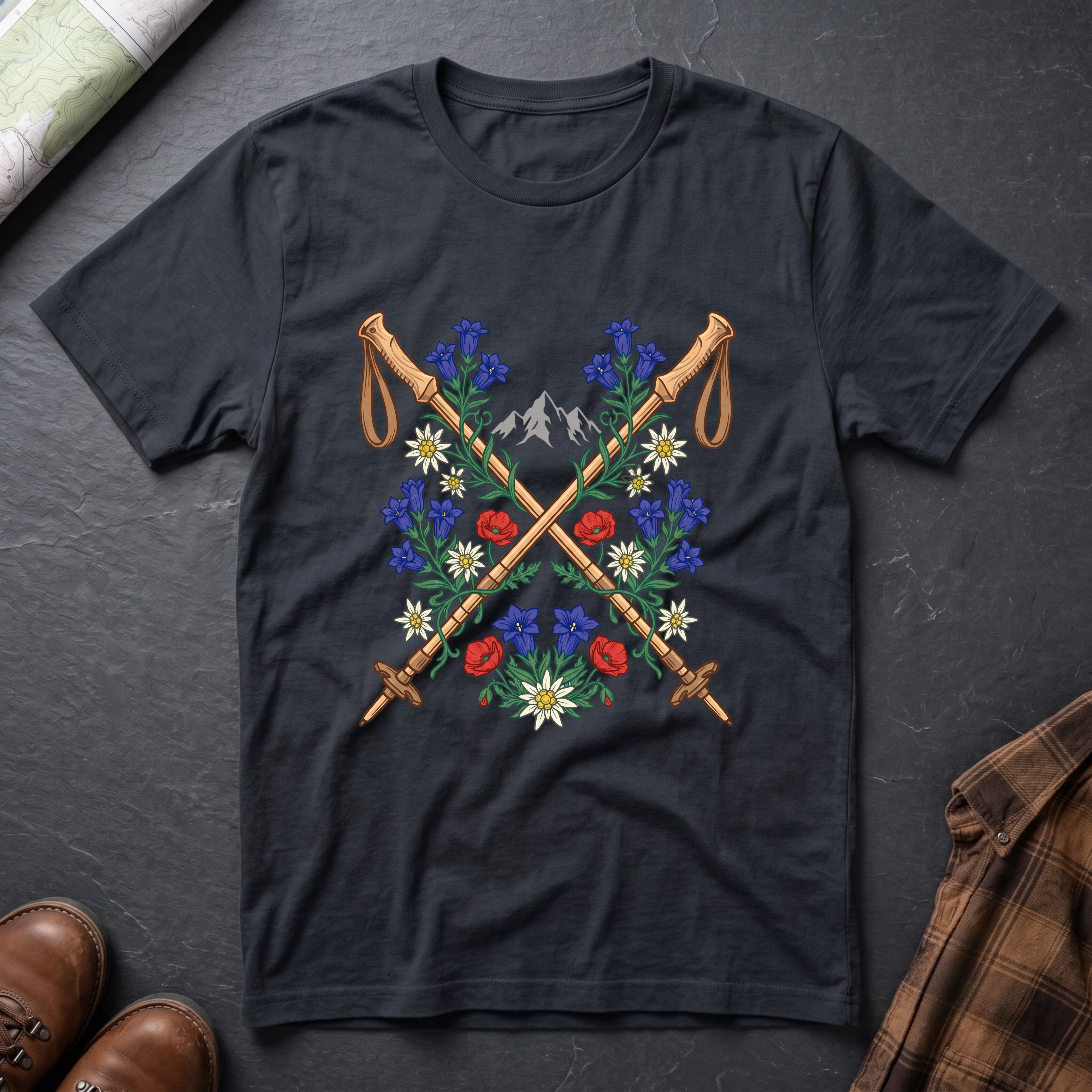 Blumen Wanderstock - T-Shirt