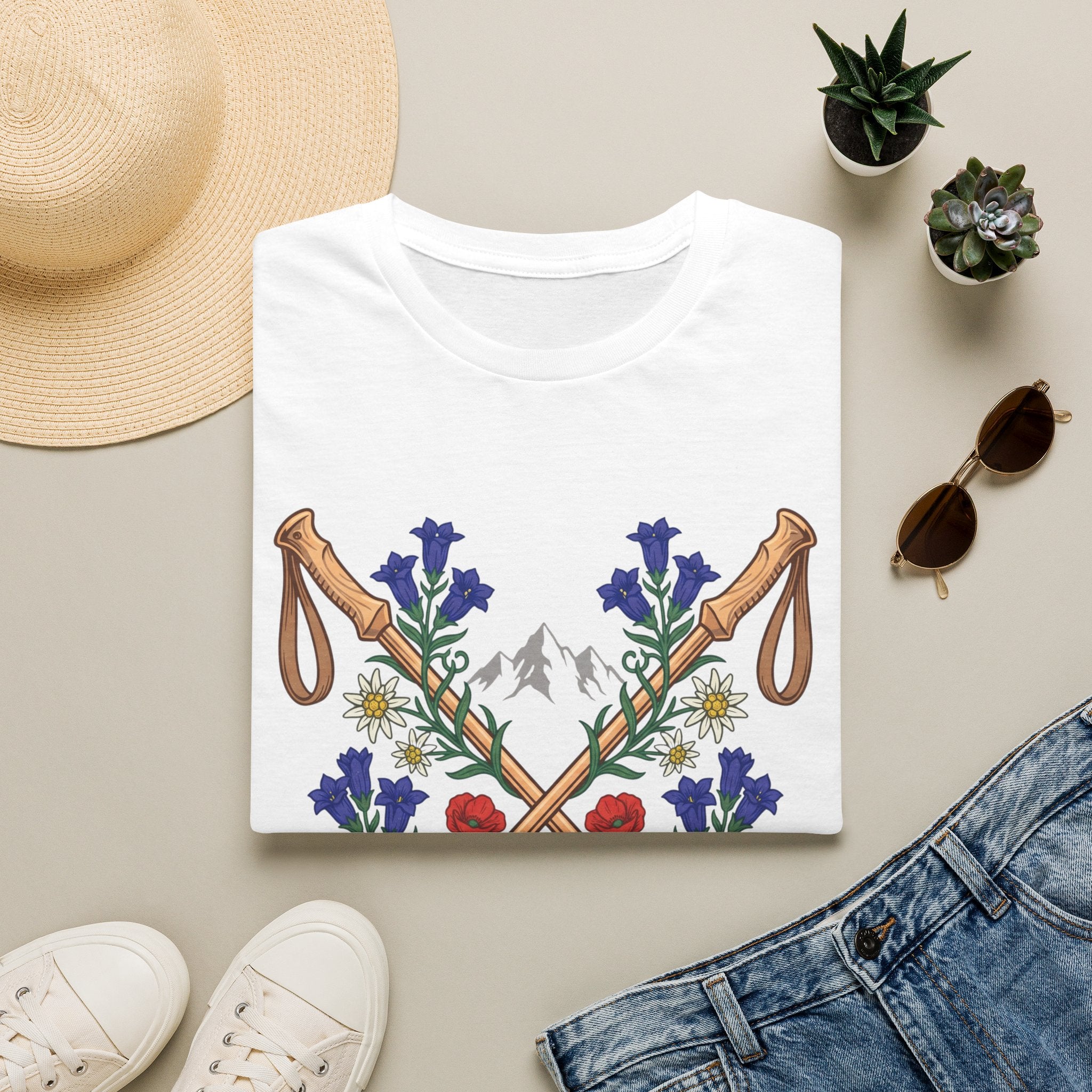 Blumen Wanderstock - T-Shirt