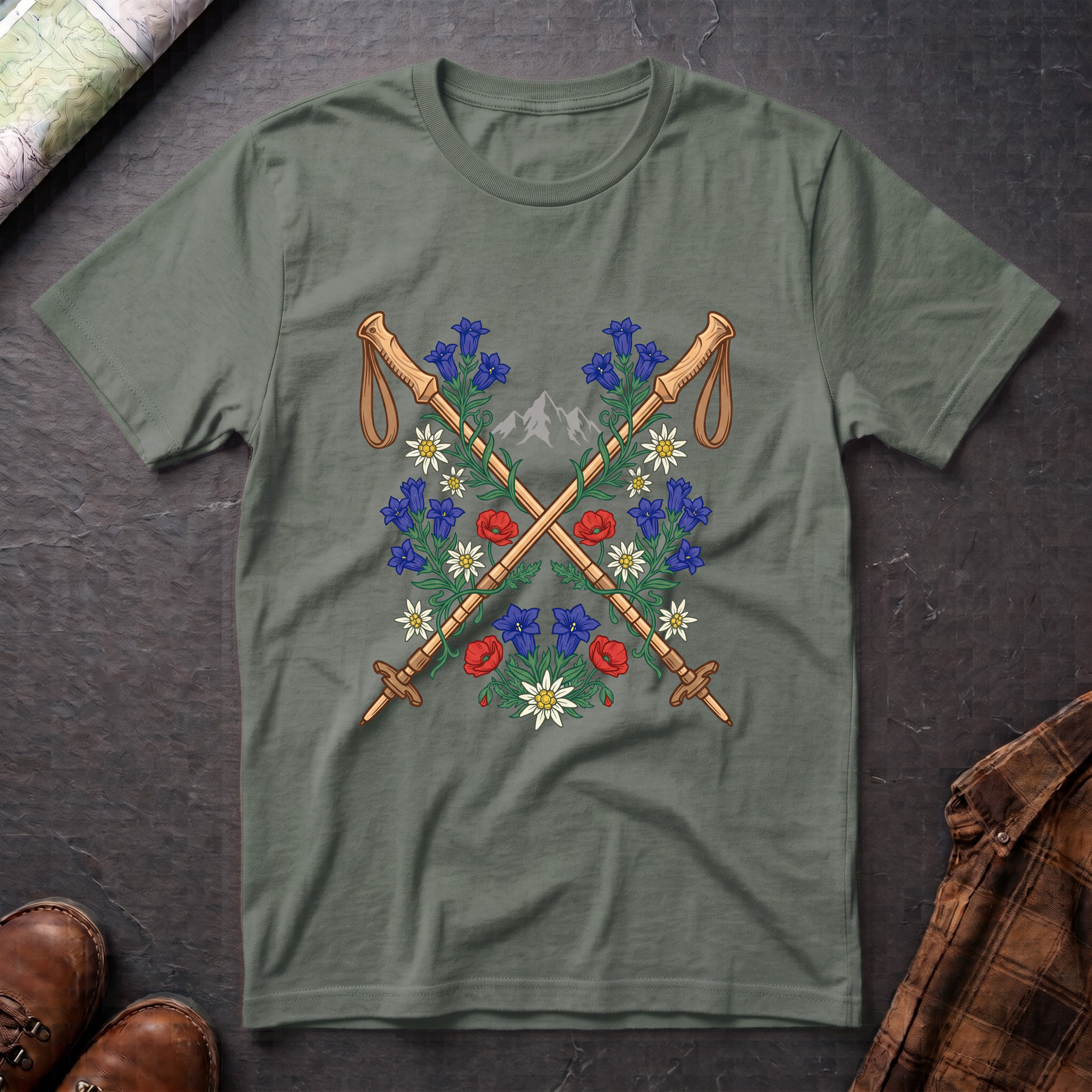 Blumen Wanderstock - T-Shirt