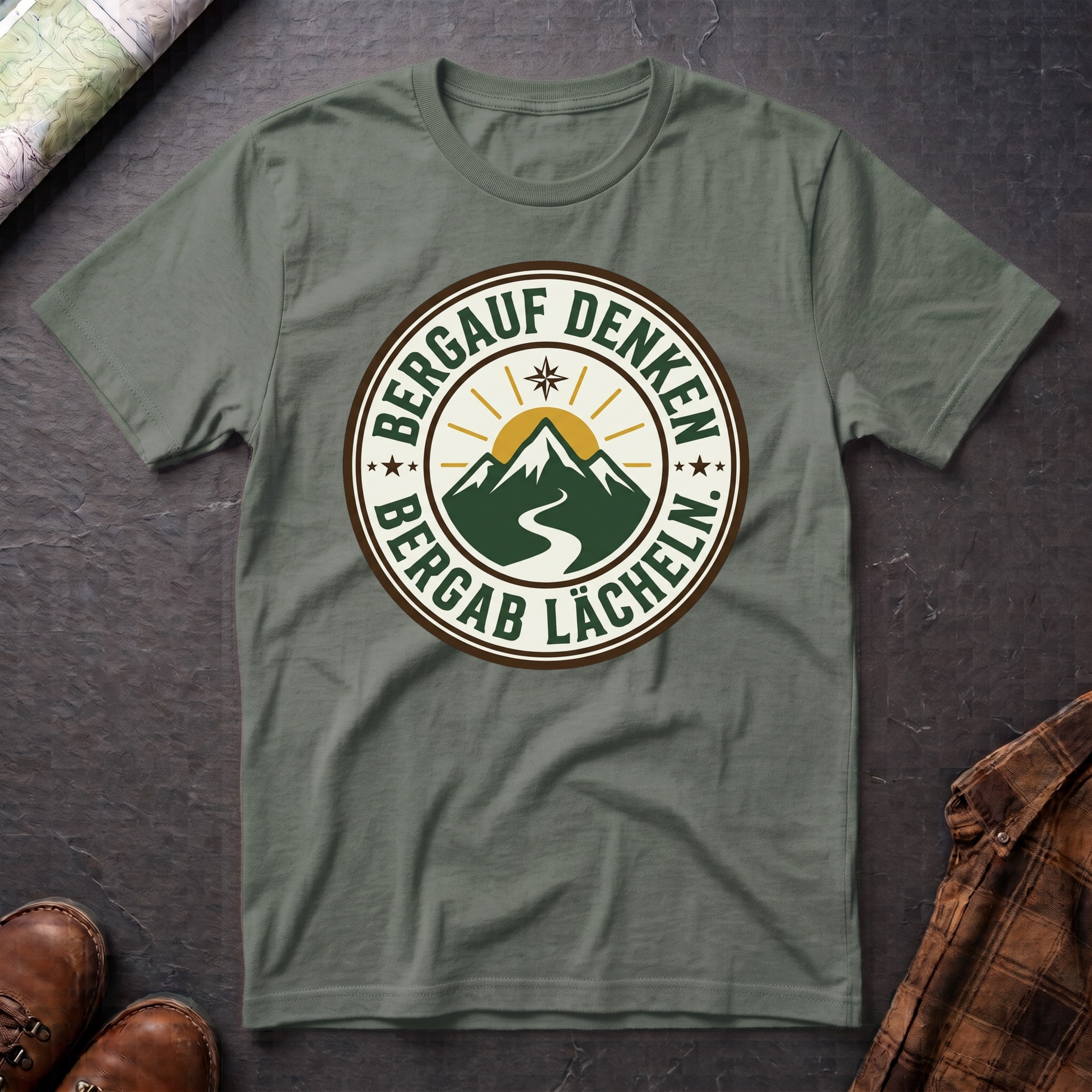 Bergauf Denken Bergab Lächeln - T-Shirt
