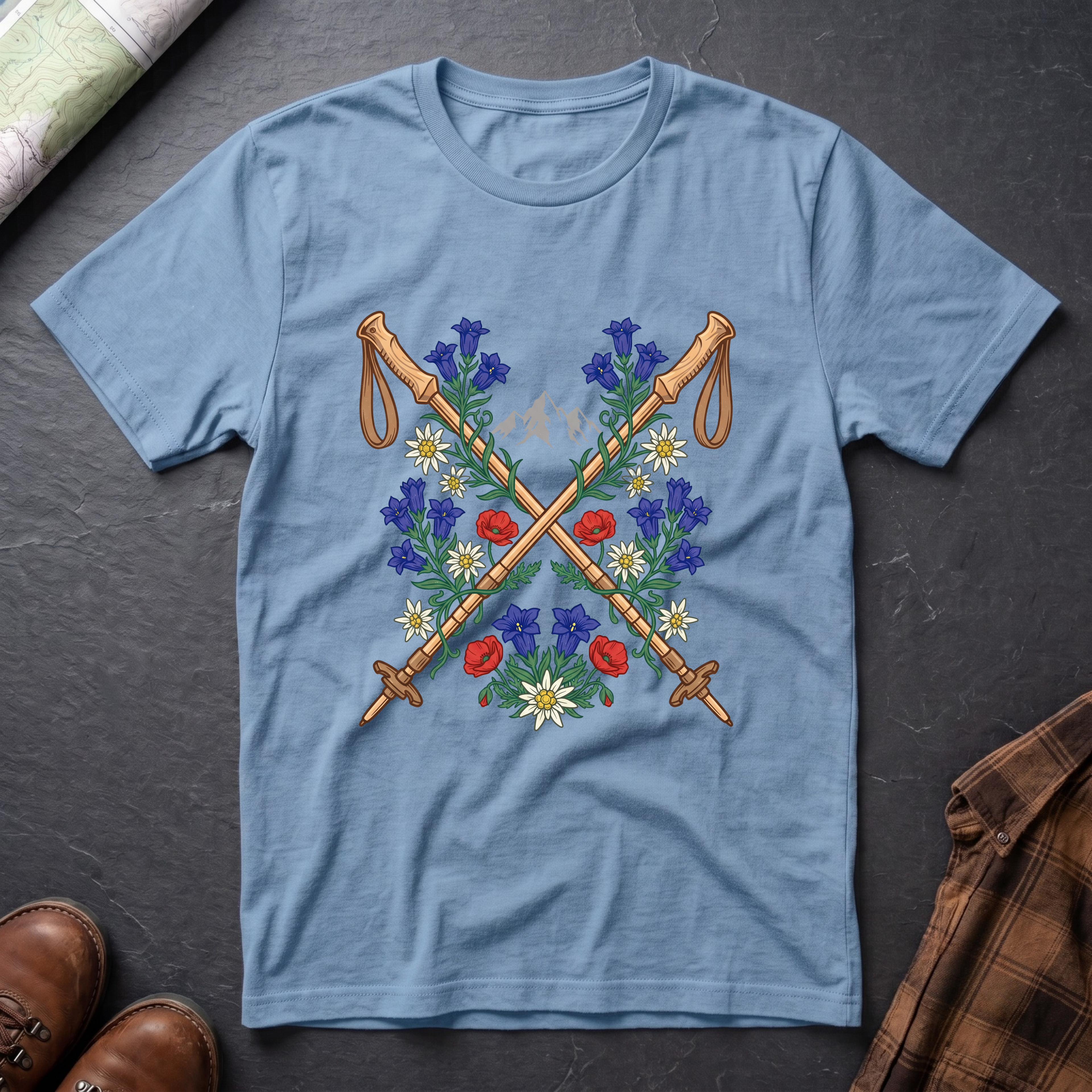 Blumen Wanderstock - T-Shirt