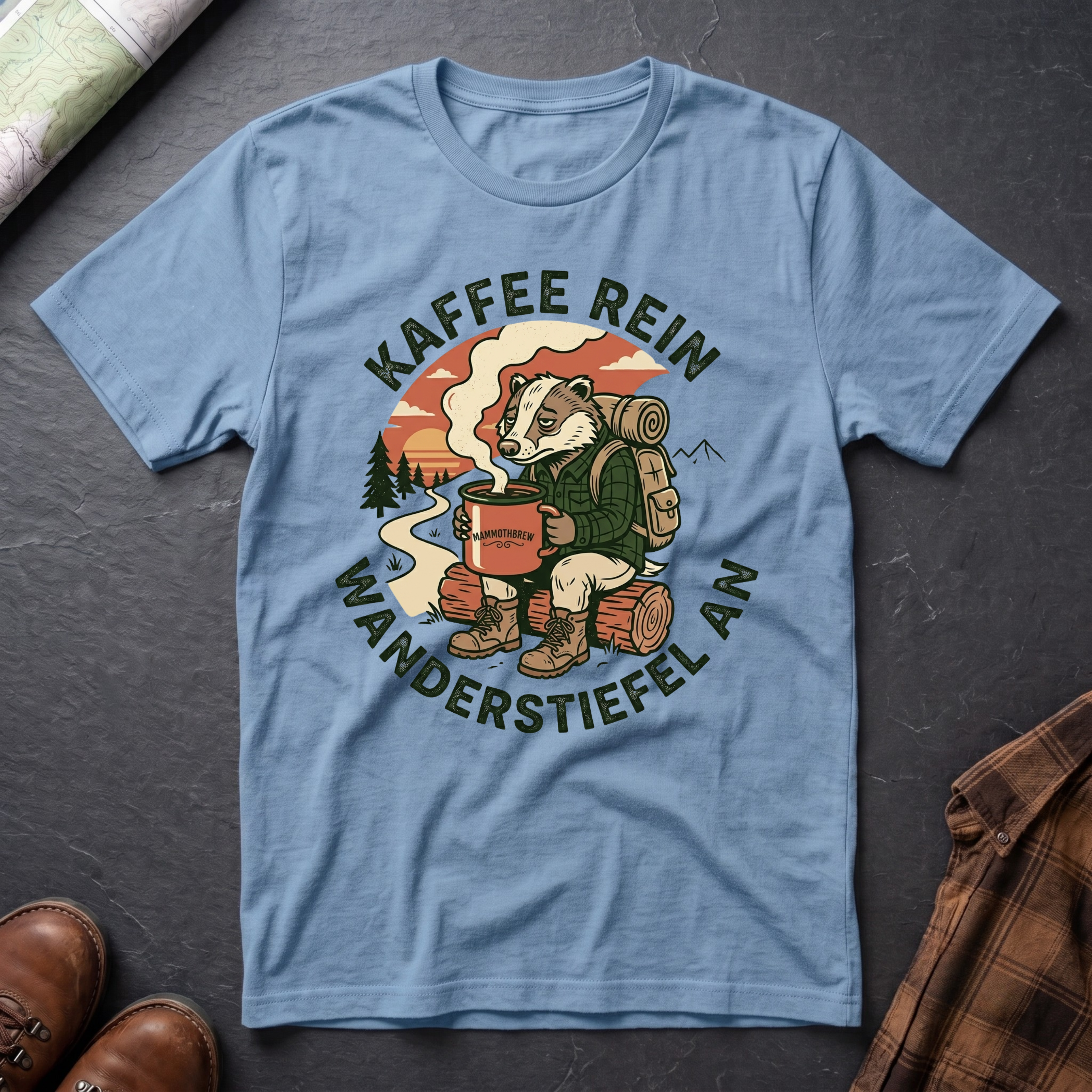 Kaffee Rein Wanderstiefel An - T-Shirt